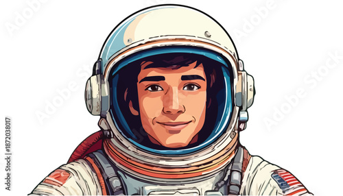 Cartoon Astronaut Portrait - Exploring Space with a Determined Expression.