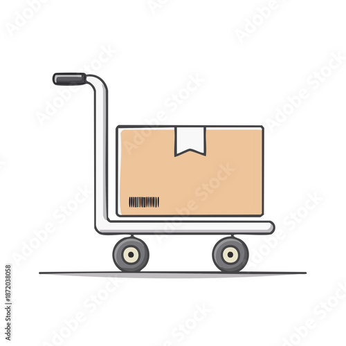 Hand truck carrying cardboard box for delivery and moving services vector illustration