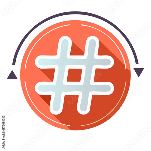 Hashtag Symbol in Circle with Arrows Icon Illustration for Social Media Marketing Concept