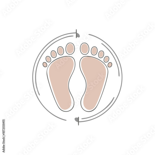 Footprints in a Circle frame. Walking Tracking and Measuring Concept in Flat Design. Vector Icon illustration.