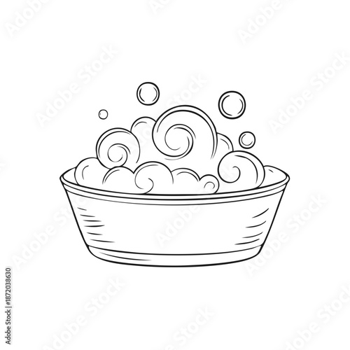 Bubbles in Basin Illustration Line Art, Hand Drawn Foam, Sketch Artwork