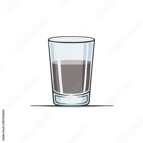 Glass of Dark Beverage in Simple Cartoon Style Isolated on White Background