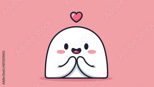 Cute white cartoon character with heart