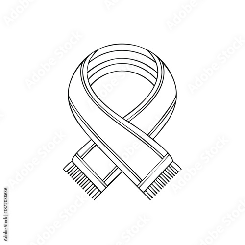 Elegant Scarf Knot Outline Illustration Fashionable Neck Accessory Winter Garment Doodle Sketch