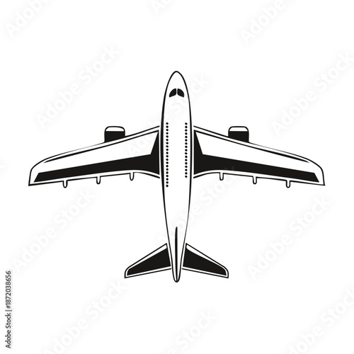 Aircraft Top View Illustration in Black and White with Streamlined Design for Transportation Needs