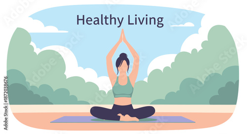 A tranquil yoga practice in nature promoting physical and mental wellness and healthy lifestyle