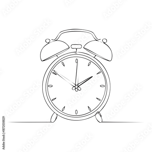 Alarm Clock One Line Drawing Minimalist Style Timepiece Reminder Wake Up Call Single Line Art