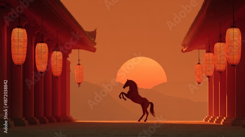 Happy new year background design,Chinese New Year2026,Year of the Horse with Golden Rearing Horses and Traditional,Lunar new year,Chinese New Year.