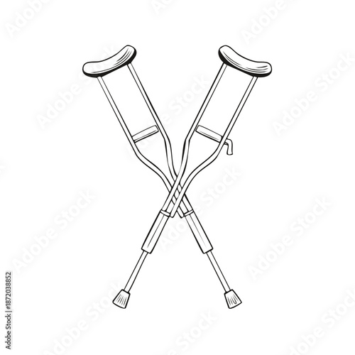 Pair of Crutches Crossed Orthopedic Mobility Aids Assistance Medical Support Recovery Equipment