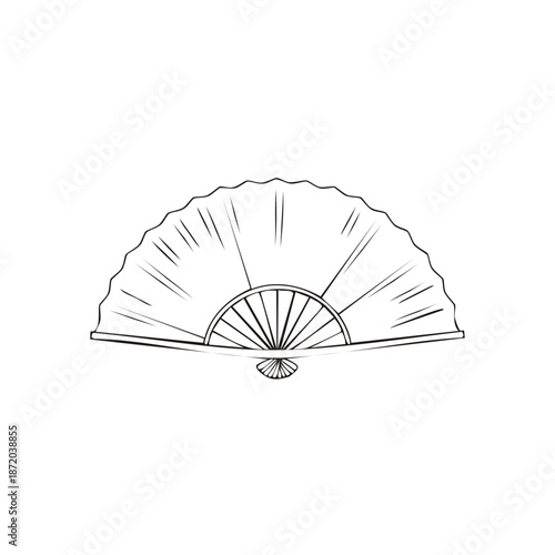 Hand Fan Sketch Artistic Illustration Decorative Elegant Traditional Asian Ornament
