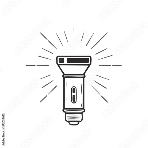 Flashlight beam light vintage style vector drawing isolated illustration