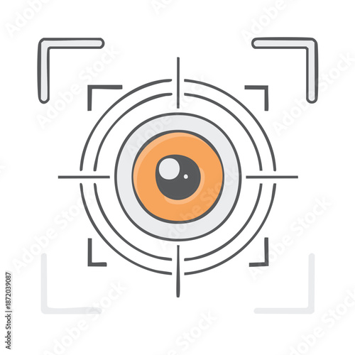 Eye in crosshairs icon, vision focus on target, looking through optical viewfinder symbol, attention sign, lens focusing concept