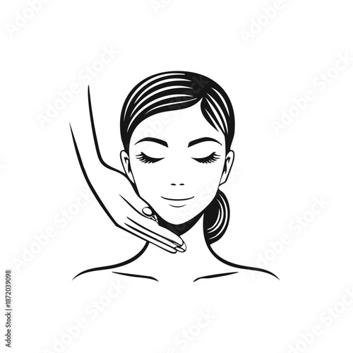 Woman receiving face massage in black and white for relaxation and skincare