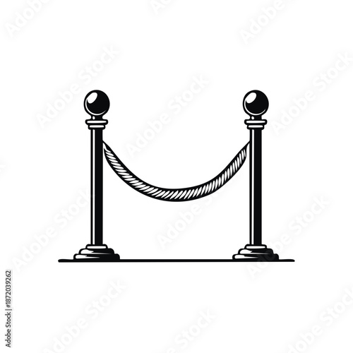Barrier with Ropes, Security Entrance for Celebrities or VIP Guests, Fencing Element in Monochrome Style
