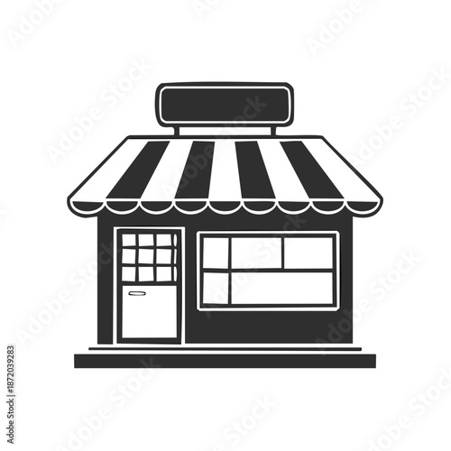Storefront icon featuring striped awning for business or retail concepts