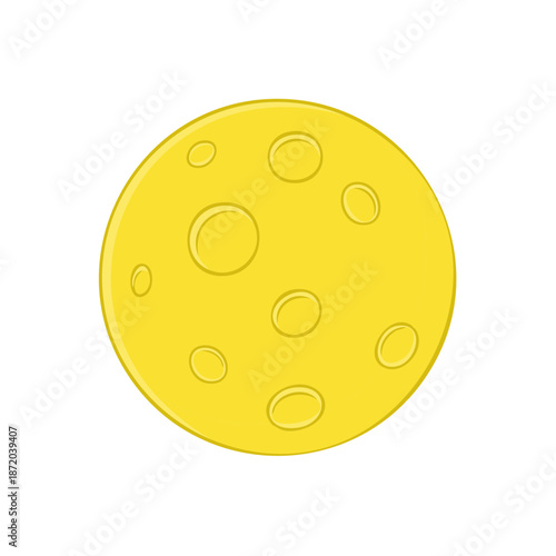 Cartoon style vector illustration of a full moon with craters isolated on white background, planet model for scientific projects