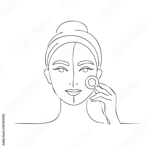 Woman using gua sha tool contouring face outline drawing beauty treatment