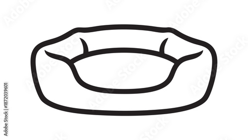 Simple line drawing of a dog bed on a white background