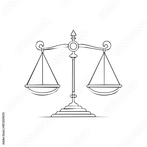 Elegant Line Art Depicting Scales of Justice and Equilibrium in Sophisticated Minimalist Style Symbolizing Fairness