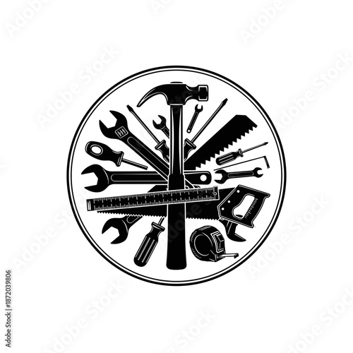 Collection of Various Carpentry Tools in Circle.