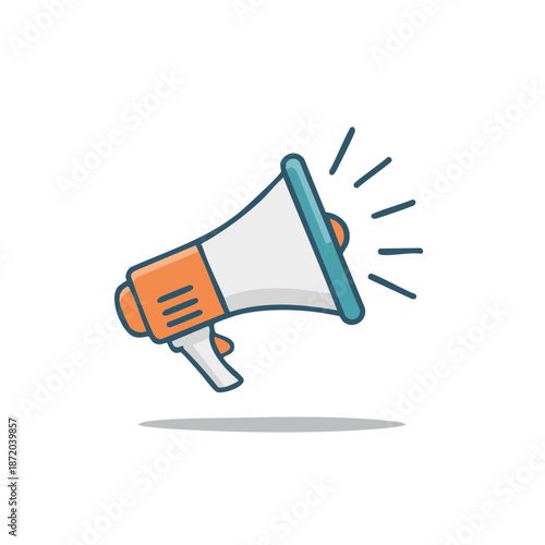 Vector graphic illustration of a megaphone with sound waves in a clean, modern, simple style for announcements.