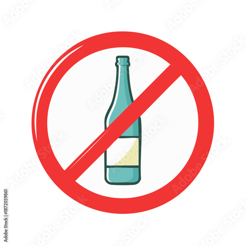Illustration of a Circle with a No Symbol over a Clear Liquor Bottle to Represent Prohibition
