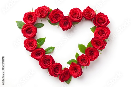 Red Roses Heart Shape Arrangement Valentine's Day Typography Clean White Background Studio Lighting