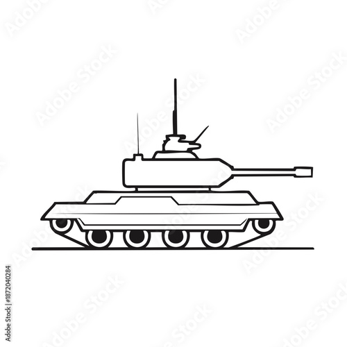 Minimalist Illustration of a Military Tank with Cannon Facing Right for Educational Purposes