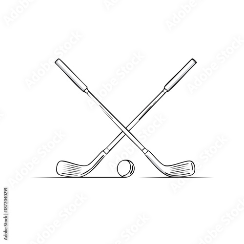 Golf Clubs Crossed with Ball Outline Stroke Drawing Sport Recreation