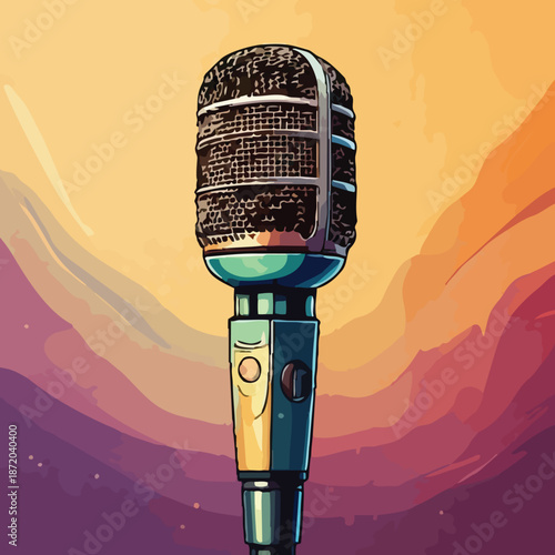Vintage Microphone Illustration - A Retro Audio Recording Device.