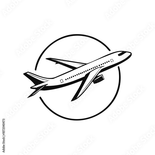 Airplane Ascending in Circular Emblem Design Graphic Aviation Transportation Icon Silhouette