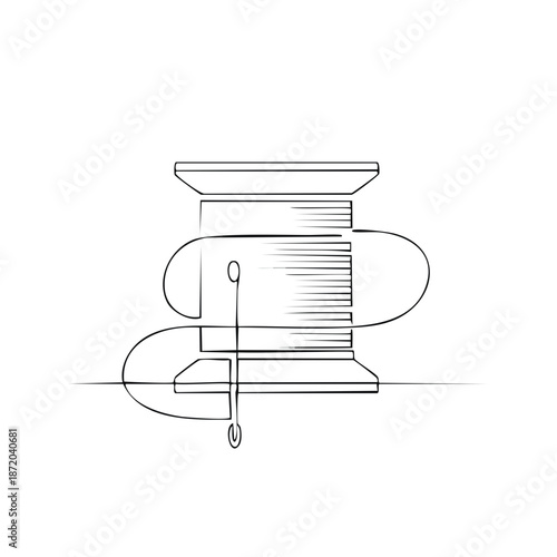 Thread spool and needle illustration minimalist line art for DIY craft projects sewing notions and hobby concepts