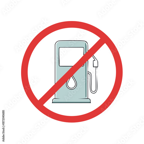 No Fuel Symbol: Gas Pump With Prohibition Sign Vector Illustration