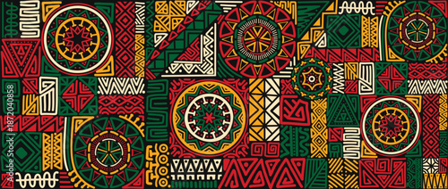 African Ethnic Hand Drawn Seamless Pattern, for textile design, fabric prints, fashion, wrapping paper, wallpaper, branding, and cultural backgrounds.