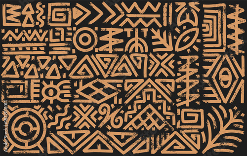 Hand drawn abstract seamless pattern, ethnic background, african style great for textiles, banners, wallpapers, wrapping