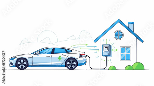 Electric car charging station at a modern home.