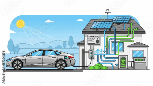 Electric car charging at a solar powered smart home.
