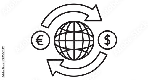 Global currency exchange concept with euro and dollar symbols, isolated on transparent background