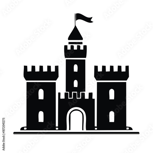 Wallpaper Mural Majestic Castle Fortress Black Silhouette Icon of Medieval Kingdom Fortification Architecture Structure Torontodigital.ca