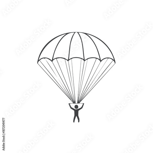 Simple Line Art Illustration of a Parachutist under a Parachute Ascending to the Sky in Motion