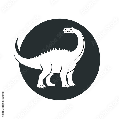 Sauropoda Dinosaur Silhouette in Circle Frame Jurassic Era Creature Extinct Animals Design Graphic Logo Clipart Illustration Icon