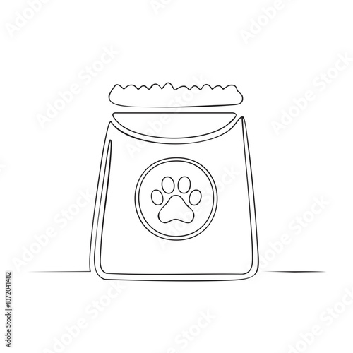 Dog food bag continuous line drawing minimalistic style domestic animal supply foodstuffs product packaging