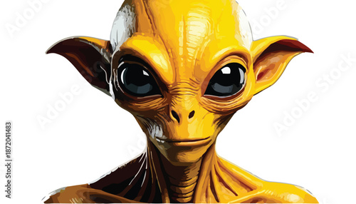 Close-up of a Yellow Alien with Large Black Eyes.