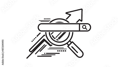 Magnifying glass examining a graph with upward trending arrow