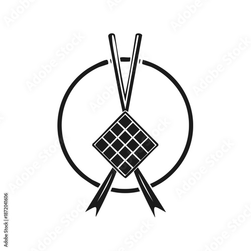 Ketupat Icon with Circle Vector Element - Traditional Asian Cuisine Symbol for Eid al-Fitr Celebration