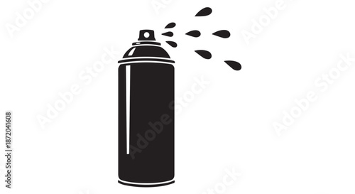 Black silhouette of a spray can emitting droplets, isolated on transparent background