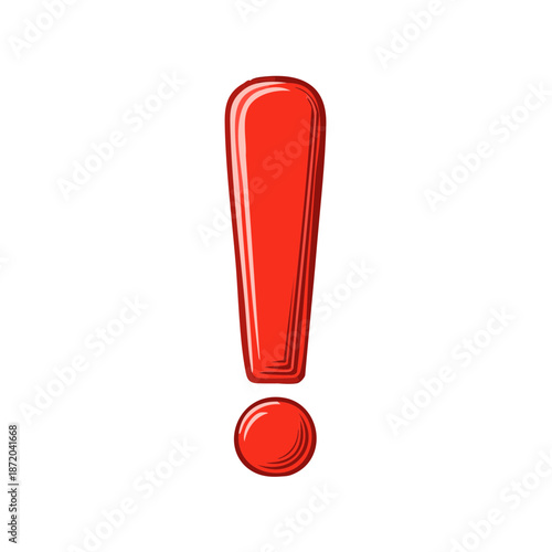 Engraved exclamation mark, red point of attention and alert, problem solving graphic sign