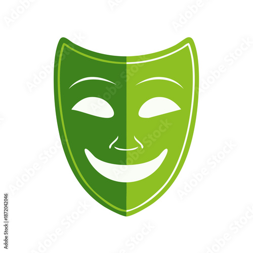 Green Theater Mask with Smiling Expression: Symbol of Acting, Performance and Stage Play in Theater