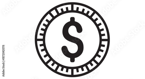 Black icon of a dollar coin, isolated on transparent background