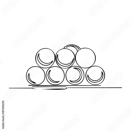 Minimalist Line Art of Cannonballs Stacked Neatly for Classic Warfare Projectiles and Ballistics Defense